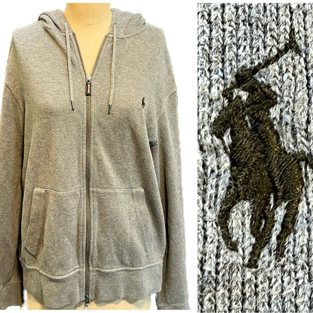 VINTAGE Polo Ralph Lauren cotton zip front hooded jacket hoodie knit sweater 90s